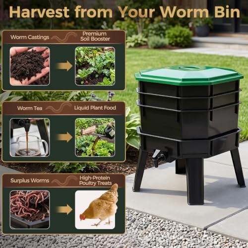 43.5L 3‑Layer Stackable Worm Farm Compost Bin, Easy‑Setup Complete Worm Composter Kit, Indoor Outdoor Use for Kitchen Food Waste & Organic Compost Production - Image 2