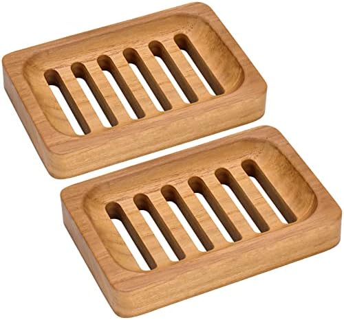 DEBETOOL 2-Pack Teak Wood Soap Dish, Waterproof Self Draining Bar Soap by DEBETOOL