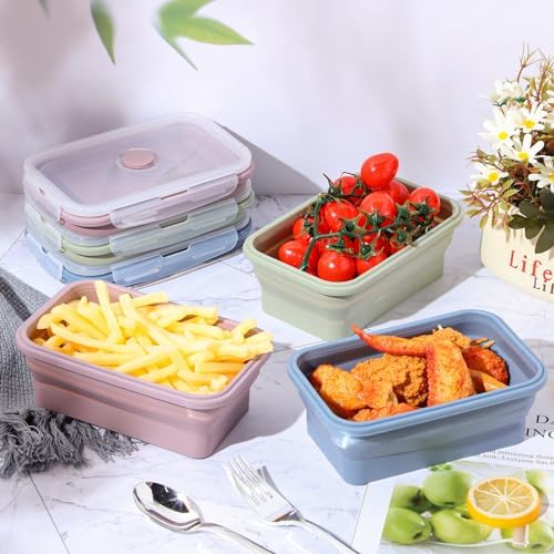 Mifoci 6 Pcs Silicone Containers for Food Collapsible Food Storage Containers with Airtight Lids Stacking Leftover Foods Storage Lunch Box for Freezer Microwave Dishwasher Safe(Morandi,27 oz) - Image 5