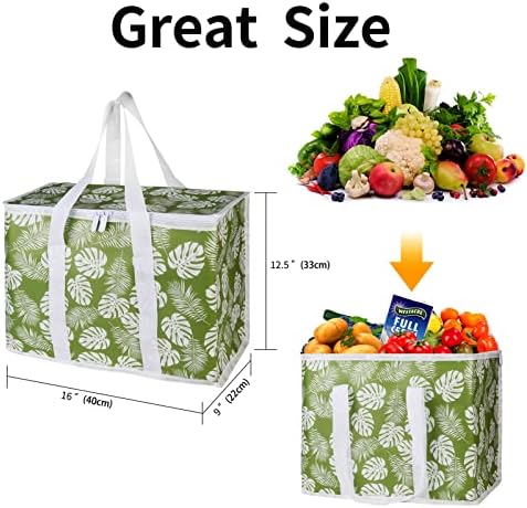 musbus 2-Pack extra Insulated Grocery shopping bag, large Green leaf, kitchen foldable reusable bags groceries,Sturdy zipper,Collapsible,tote,cooler,for transport women,Durable carrier - Image 3