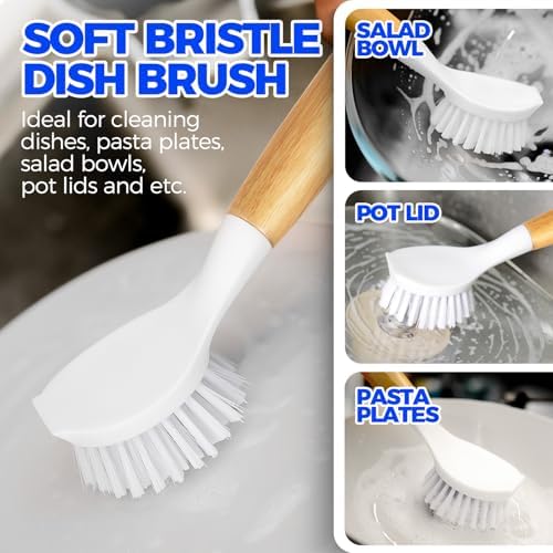 Holikme 6 Pack Dish Brush with Bottle Brush Scrub Brush Straw,White - Image 2