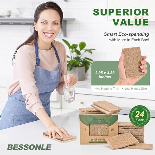 24 Pack Natural Scouring Pads - Heavy Duty Scrubbing Pads for Dishes - Non-Scratch - Reusable - Natural, Eco-Friendly, Biodegradable Sisal Fibers Sponges for Dishes, Compostable - Image 5