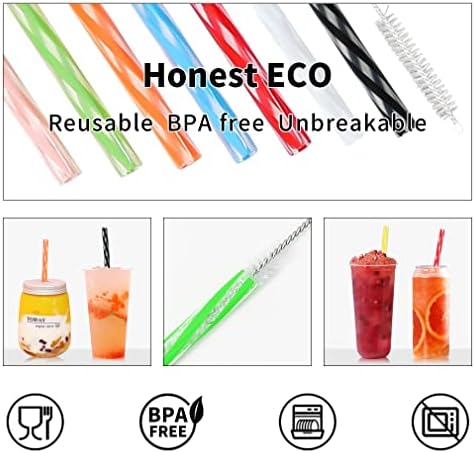 Honest ECO Reusable Plastic Drinking Stirrer Straws with Cleaner Brush, Assorted color Tube fit for Milk & Juice & Coffee & Smoothies & Cocktail & Kids Tableware Kit (36Count-9.5in) - Image 4