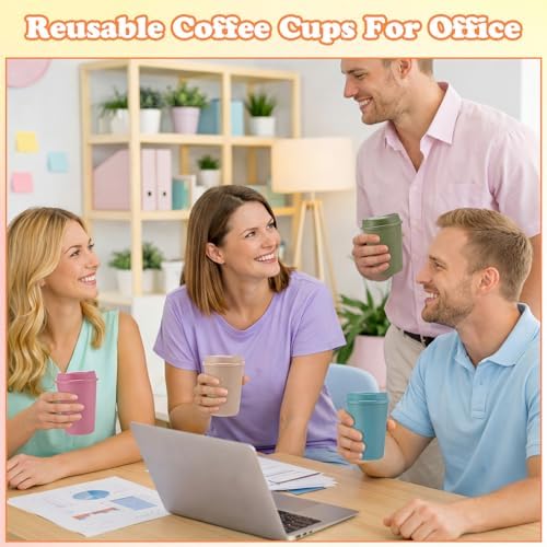 Honeydak 45 Pack 12 oz Reusable Coffee Cups with Lids Portable Tea Cups Reusable Hot Coffee Mugs Tumblers Bulk Plastic Tumblers Travel Drinks Mugs for Hot and Cold Drinks(Gentle Colors,Classic) - Image 5