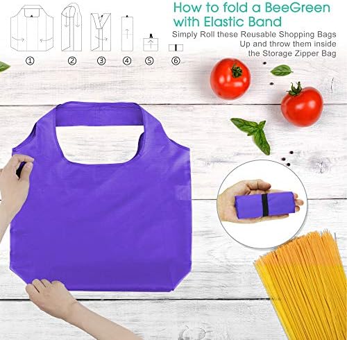 BeeGreen Purple Reusable Grocery Bags Wholesale Purple Reusable Kitchen Bags Bulk Foldable-Machine Washable with Zipper Storage Pouch 20 Packs - Image 4