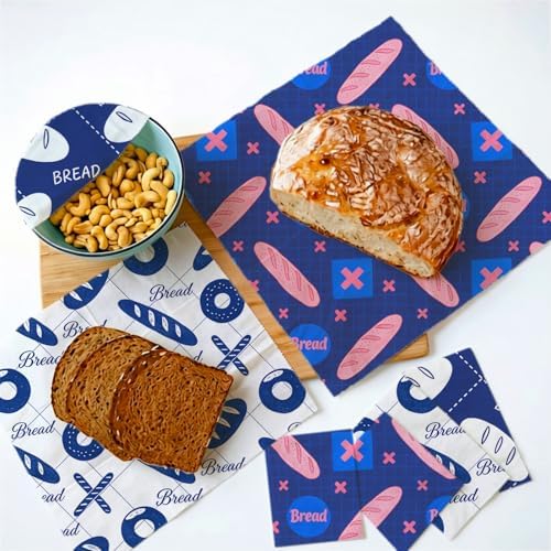 Reusable Beeswax Wraps, Blue & White Bread Bakery Wraps, 9 Pack Eco-Friendly Food Covers, Organic, Sustainable, Zero Waste, Plastic-Free, For Sandwich, Snack, Bowl, 1XL, 3M, 5S - Image 4