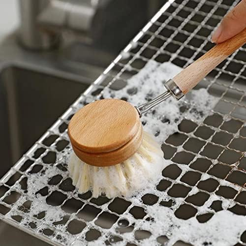 Dish Brush Bamboo Dishwashing Brush with Long Wood Handle Replaceable Head Nylon Bristles Hanging Loop Suitable for Sinks Pots and Pans Showers - Image 2
