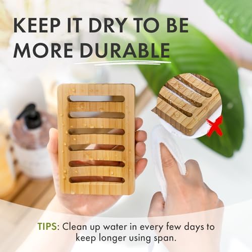 AmazerBath Soap Holder, Bamboo Soap Dish, Wooden Soap Holder Soap Dish, 2 Pack Bamboo Soap Holder, Soap Dishes for Bar Soap, Wooden Soap Tray, Kitchen Soap Tray Self Draining (Wooden Color) - Image 5