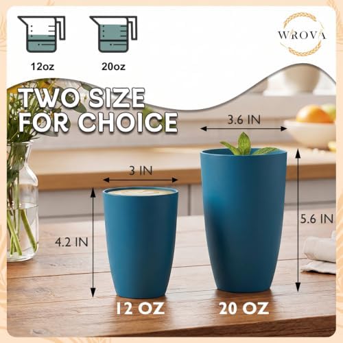 Wrova Wheat Straw Cups 6 PCS Good Alternative to Plastic Reusable Cups 12 oz Unbreakable Drinking Cup Reusable Dishwasher Safe Water Plastic Glasses Navy Blue - Image 3