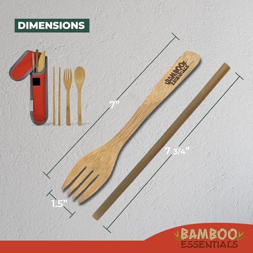 Travel Utensils with Case Set Fork, Knife, Spoon, Chopsticks, Straw, Straw-cleaning brush, Travel Pouch and Carabiner, Excellent For Everyday Use! ((1Set) Sunset Red) - Image 5