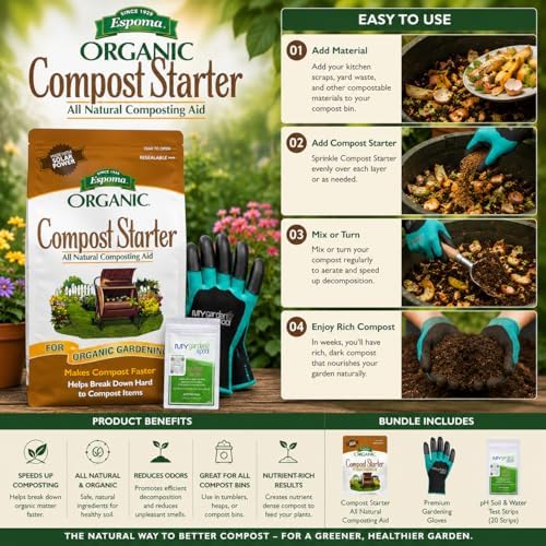 Espoma Compost Starter, Natural & Organic Composting Aid with My Garden Pool Soil PH Test Strips and Gardening Claw Gloves 4 LBS - Image 3