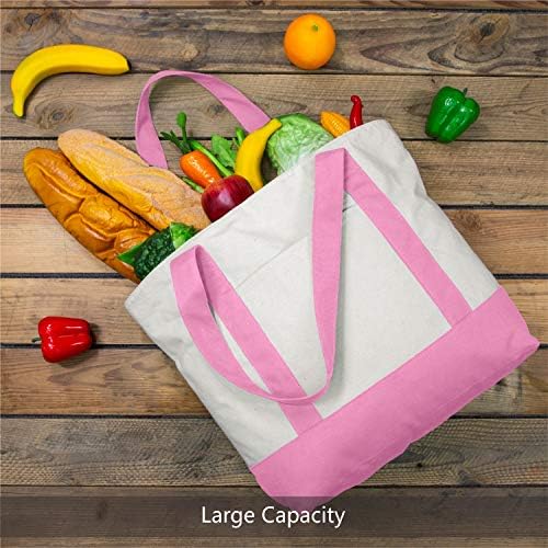 TOPDesign 30-Pack Canvas Tote Bags with an External Pocket, Reusable Grocery Shopping Bags, Top Zipper Closure, Daily Essentials (Pink/Natural) - Image 3