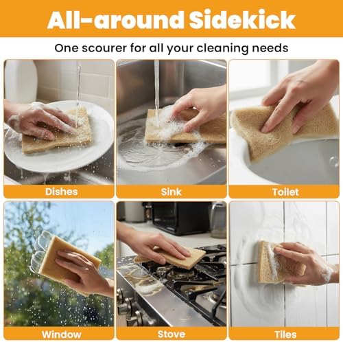 Kifmurase 60PCS Natural Kitchen Sponges, Eco-Friendly Plant-Based Sisal Sponges for Dishes, Non-Scratch Cleaning Scrub Pads, Heavy Duty Dishes Pan and Pot Scrubber for Kitchen Bathroom Household - Image 5