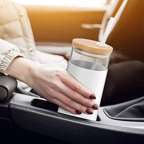 Tronco 20 oz Glass Tumbler with Lids and Straws, Reusable Iced Coffee Cups - Image 5