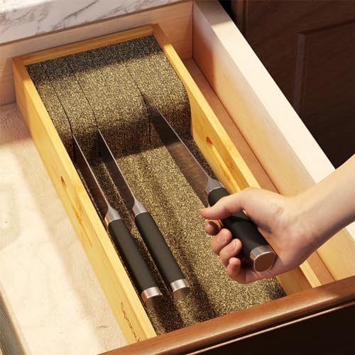 SpaceAid Knife Drawer Organizer Bamboo Insert Dock, Kitchen Steak Knives Holder Organizers Block for Drawer in Storage Organization (Small) - Image 6