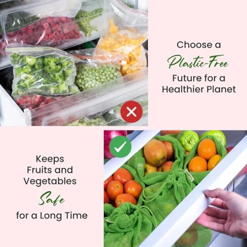 Eco-Friendly Organic Cotton Mesh Produce Bags [Pack of 6] | Reusable Mesh Produce Bags for Grocery Shopping, Fruit & Vegetable Storage | Washable Drawstring Vegetable Bags for Kitchen & Fridge - Image 6
