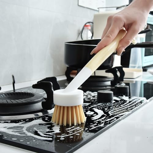 ALINK Dish Brush with Handle and 3 Replacement Heads, Pot and Pan Cleaning Scrub Brush for Kitchen, Sink, Stove, Cast Iron Scrubber - Image 5
