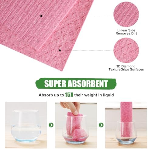 Homaxy Swedish Dishcloths for Kitchen, 6 Pack, Pink - Image 2