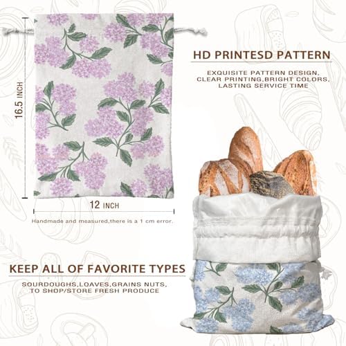 UTELKA Flroal Pink Blue Bread Bag for Sourdough Bread Reusable 2Pcs - Image 3