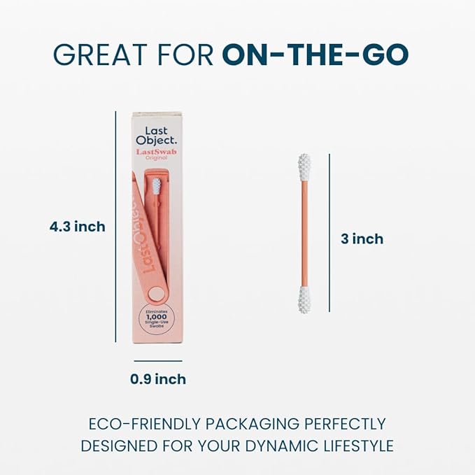 LastSwab® Reusable Cotton Swabs for Ear Cleaning - The Sustainable and Sanitary Alternative to Single-Use Q Tips - Zero Waste and Easy to Clean - Comes with a Convenient Travel Case Holder - Peach