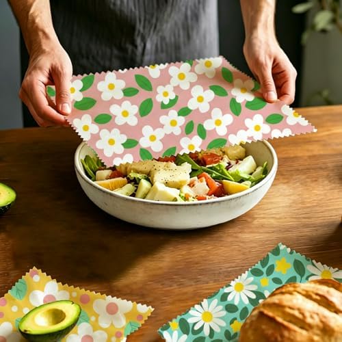 Reusable Beeswax Wrap, Spring Floral Daisy Wraps, 9 Pack Eco-Friendly Beeswax Wraps For Food, Organic, Sustainable, Biodegradable, Zero Waste, Plastic-Free Food Storage, 1XL, 3M, 5S - Image 5