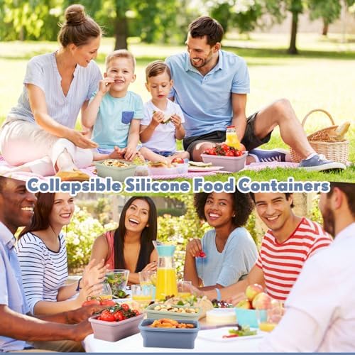 Mifoci 6 Pcs Silicone Containers for Food Collapsible Food Storage Containers with Airtight Lids Stacking Leftover Foods Storage Lunch Box for Freezer Microwave Dishwasher Safe(Morandi,27 oz) - Image 6