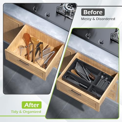 Bamboo Drawer Organizer, 8-Piece Set, Black - Image 4