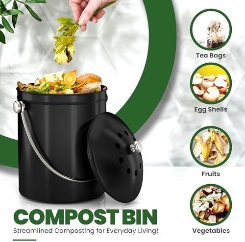 Utopia Kitchen Countertop Compost Bin 1.3 Gallon, Stainless Steel, Black - Image 4