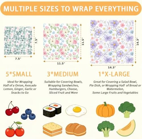 Reusable Beeswax Wraps, Watercolor Floral Beeswax Wraps, 9 PCS Eco-Friendly Food Storage, Organic Cotton, Sustainable, Zero Waste, Plastic-Free, For Sandwich, Bread, Bowl, 1XL, 3M, 5S - Image 2