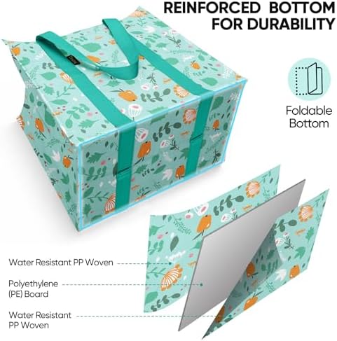 BALEINE 2 PK Grocery Bags Reusable Shopping Bags with Reinforced Bottom, Heavy Duty Foldable Tote Bags (Spring Stroll) - Image 5