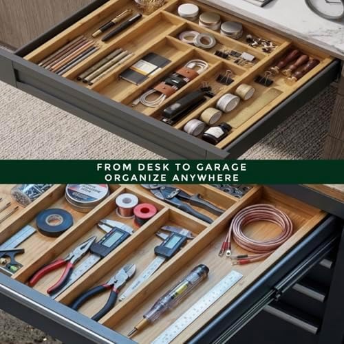 Bamboo Drawer Organizer, Expandable 8-Slot Silverware & Utensil Tray for Kitchen Drawers, Fits 13–19.5 Inch Drawers, Deep Compartments, Durable & Eco-Friendly Natural Bamboo - Image 4