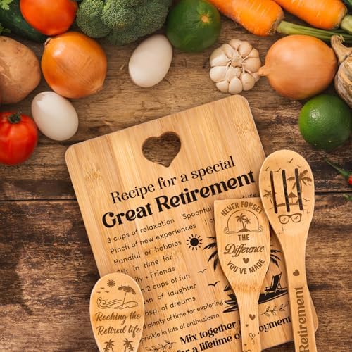 Retirement Gifts for Woman/Men 2026, Happy Retirement Bamboo Cutting Board Set for Colleagues, Coworker, Friend, Teacher, Boss, Parents, Family - Recipe for a Special Great Retirement. - Image 6