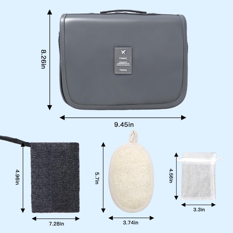 4 Pack Travel & Bath Essentials Set – Toiletry Bag for Men & Women with Soap Saver Pouch and Natural Loofah Body Scrubber, Exfoliating Shower Accessories for Home and Travel - Image 2