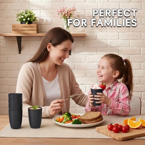 Wrova Wheat Straw Cups 6 PCS Good Alternative to Plastic Reusable Cups 12 oz Unbreakable Drinking Cup Reusable Dishwasher Safe Water Plastic Glasses Black - Image 7