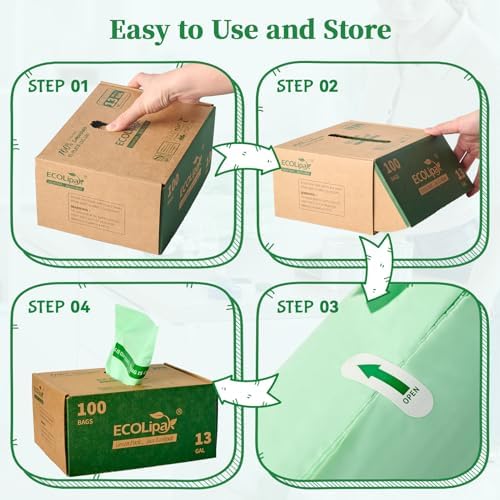 ECOLipak 13 Gallon 100 Count Compostable Kitchen Trash Garbage Bags - Image 5