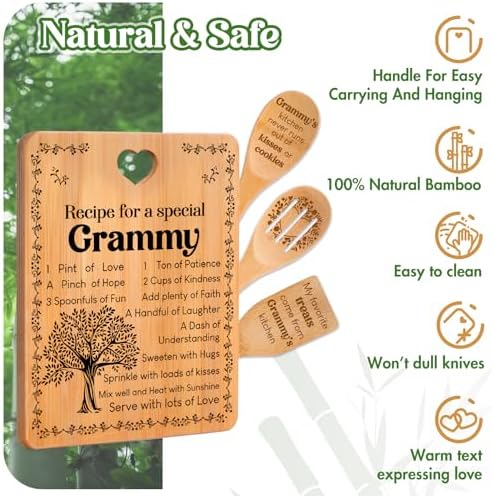 Grammy Gifts - "Recipe for a Special Grammy" Gifts for Grammy Cutting Board Set, Bamboo-Made Engraved Utensil Set Grammy Cutting Board, Mothers Day Gifts for Grammy. - Image 6