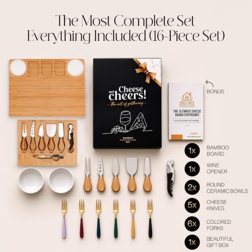 Bamboo Charcuterie Board gift Set, 12x15 in Cheese Board with 16 Accessories, Wine & Cheese Serving Platter, Gift for Housewarming, Wedding, Bridal Shower, Anniversary & Birthday for men and Women. - Image 2