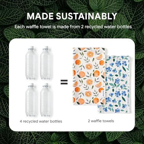 RECYCO Waffle Kitchen Towel Set of 2 - Quick Dry Microfiber Sustainable Dish Towels - Ultra Absorbent Reusable Cleaning Tea Towels - Lightweight Hand Towels,16”x 28”, Fruitful Foliage & Vine - Image 6