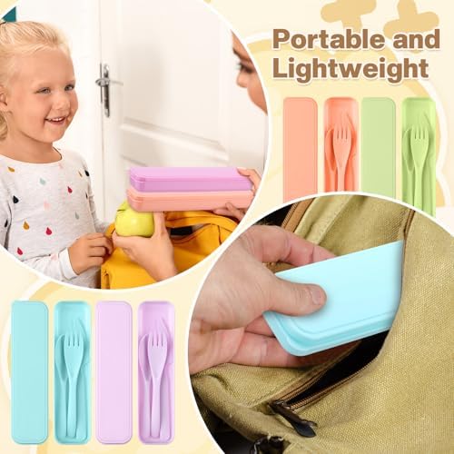 Jinei Reusable Travel Utensils Set Wheat Straw with Case,Macaron Color - Image 4