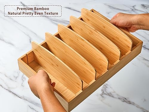 Umilife Extra Large Bamboo Food Container Lid Organizer for Kitchen Cabinet - Image 3