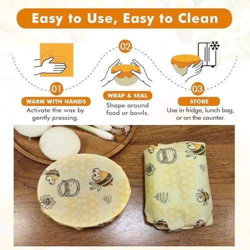 2 PCS Reusable Beeswax Wraps 14 x 13 Inch & 11 x 10 Inch Beeswax Sandwich Wraps for Food Eco-Friendly Sustainable Food Storage Wraps - Image 4