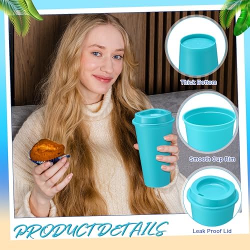 Honeydak 45 Pack 16 oz Reusable Coffee Cups with Lids Water Bottle Iced Coffee Travel Mug Reusable Portable Plastic Tea Tumblers Bulk for Hot and Cold Drinks Birthdays Party(Classic,Macaron Color) - Image 2