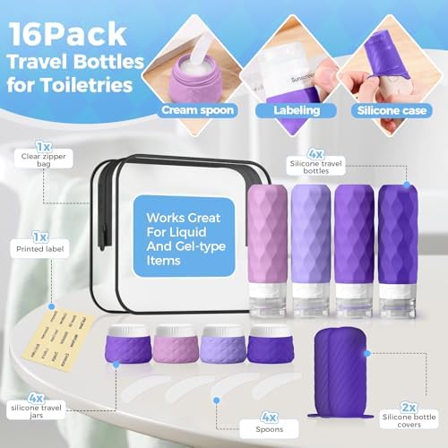 Silevoler 16Pack Travel Bottles for Toiletries, Bottles, Jars, and Covers - Image 3