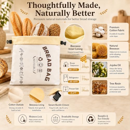 Reusable Beeswax Bread Bags for Sourdough, 2 Pack,Beige, XL 17x13 In - Image 2
