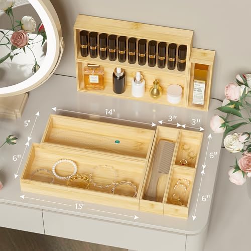 Kitchen Drawer Organizer Bins, Stackable Bamboo Deep Drawer Organizer for Silverware, Utensils, Cutlery, Flatware, Junk Drawer, Dresser, Bathroom, 14" x 5" x 2.5" (Set of 2) - Image 6
