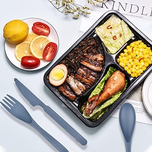 Reusable Cutlery with Case, Portable Dark Utensils Set for Adults, Tableware Camping Utensils for Kitchens, Dishwasher Safe (Dark blue) - Image 5