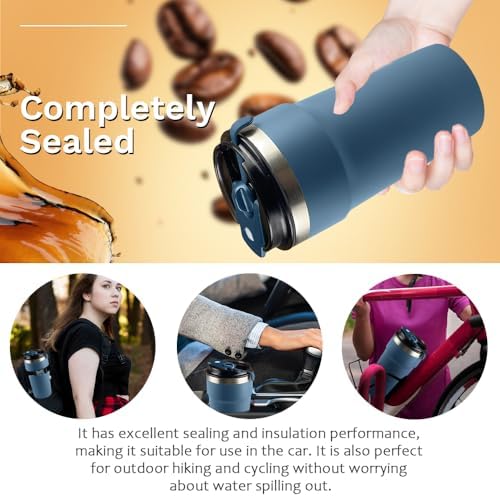 SPLMIFA Travel Coffee Mugs Leak-Proof, Reusable Coffee Cups with Lids, Stainless Steel Vacuum Insulated Coffee Tumblers, Thermal Insulation Cups for Men and Women Hot & Cold Drinks(4th-Blue, 16OZ) - Image 5