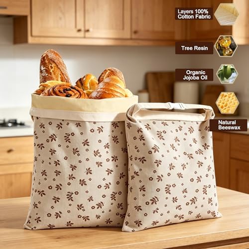 2 Pack Beeswax Bread Bags for Sourdough,Reusable Cotton Beeswax Bag for Homemade Bread,Freezer-Friendly & Freshness Preservation Storage to Keep Fresh - Image 2