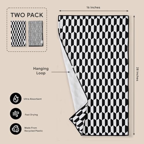 RECYCO Waffle Kitchen Towel Set of 2 - Quick Dry Microfiber Sustainable Dish Towels - Ultra Absorbent Reusable Cleaning Tea Towels - Lightweight Hand Towels,16”x 28”, Black & White Mirage - Image 6