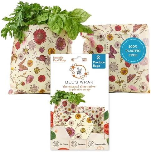 Bee's Wrap Beeswax Produce Bags, 2 Pack - Meadow Magic by BeesWrap